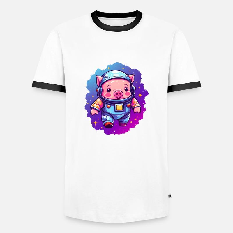 Doux cochon dans l’espace! - T-shirt contrasté Homme - blanc/noir
