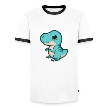 hugadino Baby T-Rex, Dino, süßer Dinosaurier - Männer Kontrast-T-Shirt - Weiß/Schwarz - Vorne - AI Model Female 172 light (172cm) & AI Model Male 178 dark (178cm)