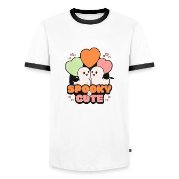 Spooky October Cute Halloween Ghost - Men's Ringer Shirt - white/black - Front - AI Model Female 172 light (172cm) & AI Model Male 178 dark (178cm)