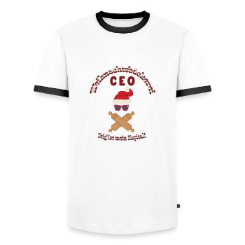 PDG de la boulangerie de Noël - T-shirt contrasté Homme - blanc/noir - Devant - AI Model Female 172 light (172cm) & AI Model Male 178 dark (178cm)