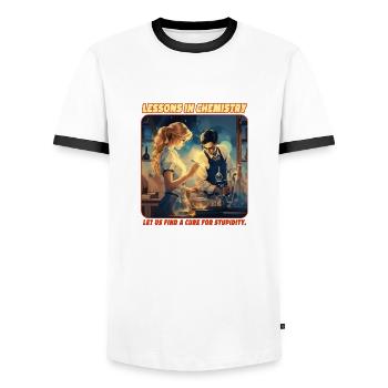 Cours de chimie le soir - T-shirt contrasté Homme - blanc/noir - Devant - AI Model Female 172 light (172cm) & AI Model Male 178 dark (178cm)