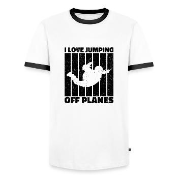 Parachutisme Passion Design. Cadeau d’adrénaline parfait - T-shirt contrasté Homme - blanc/noir - Devant - AI Model Female 172 light (172cm) & AI Model Male 178 dark (178cm)