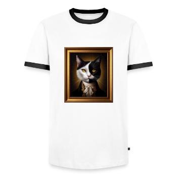 Portrait of a confident cat - Men's Ringer Shirt - white/black - Front - AI Model Female 172 light (172cm) & AI Model Male 178 dark (178cm)