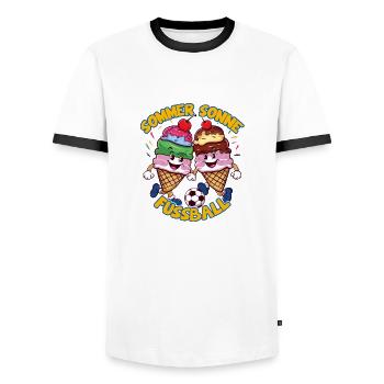 Sommer Sonne Fussball lachende kickende Eistüten - Männer Kontrast-T-Shirt - Weiß/Schwarz - Vorne - AI Model Female 172 light (172cm) & AI Model Male 178 dark (178cm)