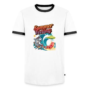 "Summer Feeling" - Männer Kontrast-T-Shirt - Weiß/Schwarz - Vorne - AI Model Female 172 light (172cm) & AI Model Male 178 dark (178cm)