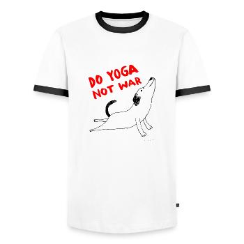 Do yoga not war dog - Men's Ringer Shirt - white/black - Front - AI Model Female 172 light (172cm) & AI Model Male 178 dark (178cm)