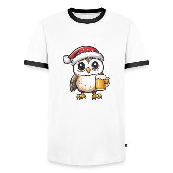 Owl Christmas Beer - Men's Ringer Shirt - white/black - Front - AI Model Female 172 light (172cm) & AI Model Male 178 dark (178cm)
