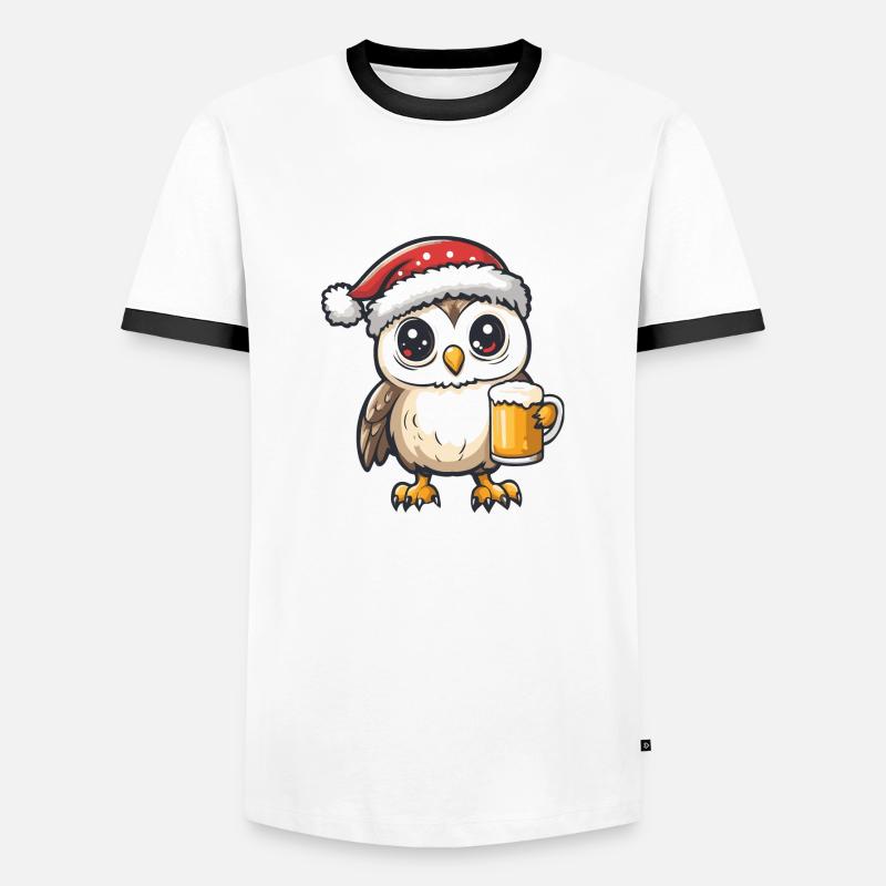 Eule Weihnachten Bier - Männer Kontrast-T-Shirt - Weiß/Schwarz