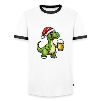 Dinosaurier brontosaurus Weihnachten Bier - Männer Kontrast-T-Shirt - Weiß/Schwarz - Vorne - AI Model Female 172 light (172cm) & AI Model Male 178 dark (178cm)