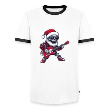 Squelette Père Noël Guitare - T-shirt contrasté Homme - blanc/noir - Devant - AI Model Female 172 light (172cm) & AI Model Male 178 dark (178cm)