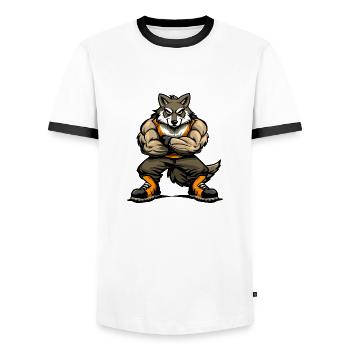 Bande dessinée loup - T-shirt contrasté Homme - blanc/noir - Devant - AI Model Female 172 light (172cm) & AI Model Male 178 dark (178cm)