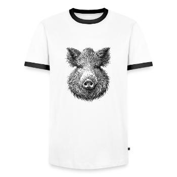 Wild boar - Men's Ringer Shirt - white/black - Front - AI Model Female 172 light (172cm) & AI Model Male 178 dark (178cm)