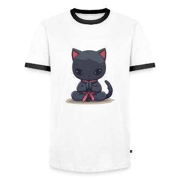 Cat Yoga, Cat lover shirt, Bags, Shirt, TankTop - Men's Ringer Shirt - white/black - Front - AI Model Female 172 light (172cm) & AI Model Male 178 dark (178cm)