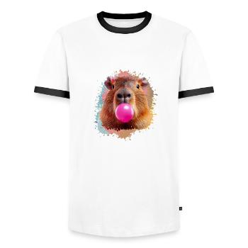 Capybara, graffiti, illustration, bubble gum - Men's Ringer Shirt - white/black - Front - AI Model Female 172 light (172cm) & AI Model Male 178 dark (178cm)