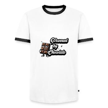 Ich werde von Schokolade angetrieben - Männer Kontrast-T-Shirt - Weiß/Schwarz - Vorne - AI Model Female 172 light (172cm) & AI Model Male 178 dark (178cm)