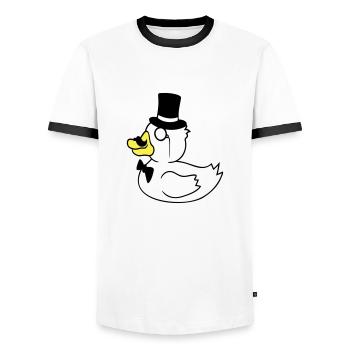 Sir Ente Zylinder Hut Monokel Brille reicher Herr - Männer Kontrast-T-Shirt - Weiß/Schwarz - Vorne - AI Model Female 172 light (172cm) & AI Model Male 178 dark (178cm)