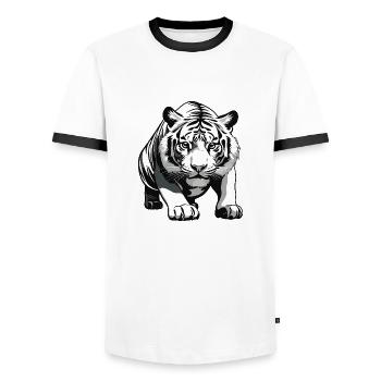 Tiger - Animal Design - Men's Ringer Shirt - white/black - Front - AI Model Female 172 light (172cm) & AI Model Male 178 dark (178cm)