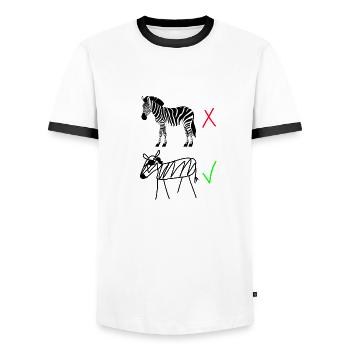 Zebra Contrast - Haute qualité vs zèbre dessiné à la main - T-shirt contrasté Homme - blanc/noir - Devant - AI Model Female 172 light (172cm) & AI Model Male 178 dark (178cm)