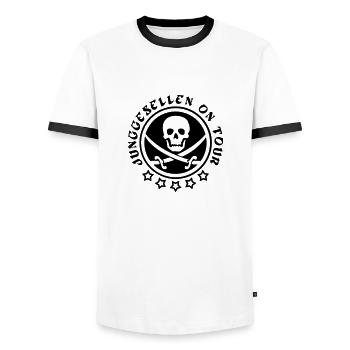 Bachelor on tour - Men's Ringer Shirt - white/black - Front - AI Model Female 172 light (172cm) & AI Model Male 178 dark (178cm)