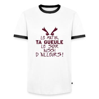 matin ta gueule soir citaiton aussi - T-shirt contrasté Homme - blanc/noir - Devant - AI Model Female 172 light (172cm) & AI Model Male 178 dark (178cm)