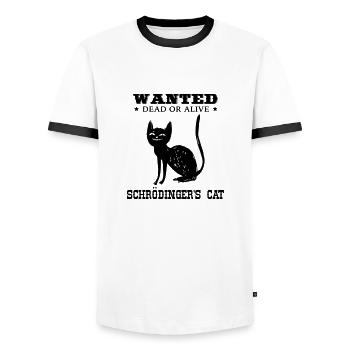 Awsome Geek Shirt: Schrödinger's Cat - Men's Ringer Shirt - white/black - Front - AI Model Female 172 light (172cm) & AI Model Male 178 dark (178cm)