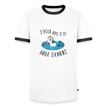 j'peux pas j'ai Aqua licorne - T-shirt contrasté Homme - blanc/noir - Devant - AI Model Female 172 light (172cm) & AI Model Male 178 dark (178cm)