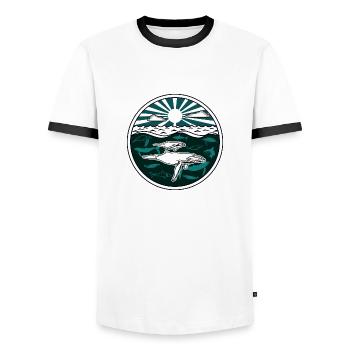 Buckelwalfamilie animaux marins mer océan soleil - T-shirt contrasté Homme - blanc/noir - Devant - AI Model Female 172 light (172cm) & AI Model Male 178 dark (178cm)