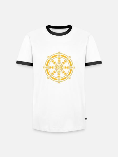 Dharma Wheel, Dharmachakra, Spirituality, Buddhism - Men's Ringer Shirt - white/black