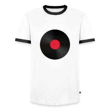 record enregistrement - T-shirt contrasté Homme - blanc/noir - Devant - AI Model Female 172 light (172cm) & AI Model Male 178 dark (178cm)