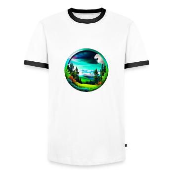 Schöne Berge Landschaft kreisrund freigestellt - Männer Kontrast-T-Shirt - Weiß/Schwarz - Vorne - AI Model Female 172 light (172cm) & AI Model Male 178 dark (178cm)