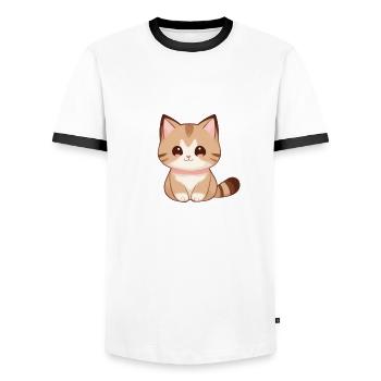 Cat Drawing, Cute Cat, Baby Cat - Men's Ringer Shirt - white/black - Front - AI Model Female 172 light (172cm) & AI Model Male 178 dark (178cm)