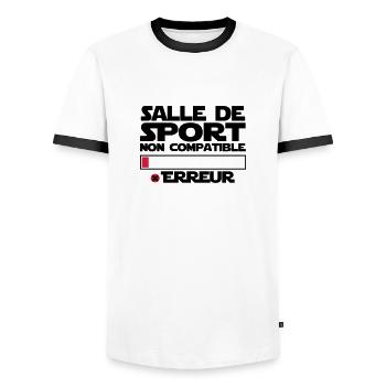 salle de sport NON compatible - T-shirt contrasté Homme - blanc/noir - Devant - AI Model Female 172 light (172cm) & AI Model Male 178 dark (178cm)