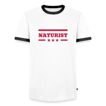Naturisme / Naturiste / Nudisme / Nudiste - T-shirt contrasté Homme - blanc/noir - Devant - AI Model Female 172 light (172cm) & AI Model Male 178 dark (178cm)