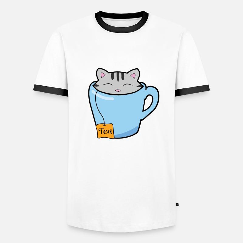 Teetasse Katze - Männer Kontrast-T-Shirt - Weiß/Schwarz