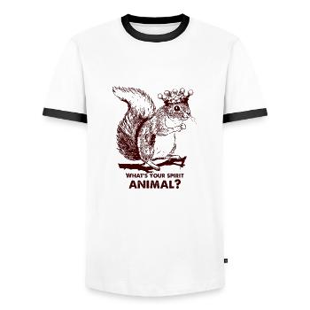 L’écureuil porte une couronne - T-shirt contrasté Homme - blanc/noir - Devant - AI Model Female 172 light (172cm) & AI Model Male 178 dark (178cm)