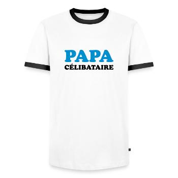 Single Dad - Men's Ringer Shirt - white/black - Front - AI Model Female 172 light (172cm) & AI Model Male 178 dark (178cm)