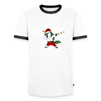 Christmas unicorn dabing Santa Claus - Men's Ringer Shirt - white/black - Front - AI Model Female 172 light (172cm) & AI Model Male 178 dark (178cm)