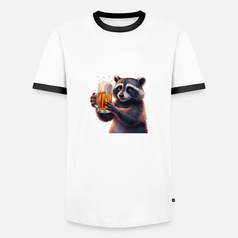 Waschbär Bier Geschenk - Männer Kontrast-T-Shirt - Weiß/Schwarz