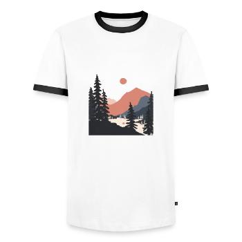 La géométrie du lever du soleil - T-shirt contrasté Homme - blanc/noir - Devant - AI Model Female 172 light (172cm) & AI Model Male 178 dark (178cm)