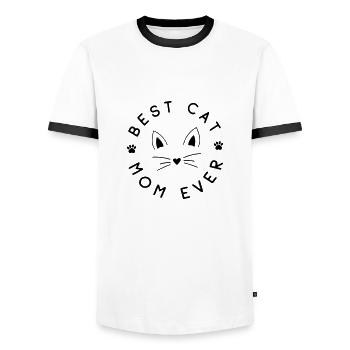 MEILLEURS CHATS MAMAN CHATTE TOUJOURS DRÔLE MOTIF DE DICTON - T-shirt contrasté Homme - blanc/noir - Devant - AI Model Female 172 light (172cm) & AI Model Male 178 dark (178cm)