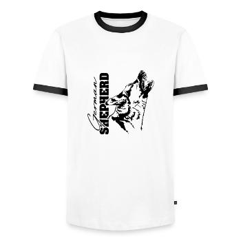 German Shepherd Dog Portrait Dog Wilsigns - Men's Ringer Shirt - white/black - Front - AI Model Female 172 light (172cm) & AI Model Male 178 dark (178cm)
