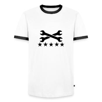 tools - Men's Ringer Shirt - white/black - Front - AI Model Female 172 light (172cm) & AI Model Male 178 dark (178cm)