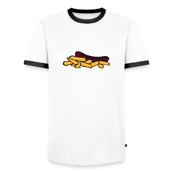 currywurst frite saucisse - T-shirt contrasté Homme - blanc/noir - Devant - AI Model Female 172 light (172cm) & AI Model Male 178 dark (178cm)