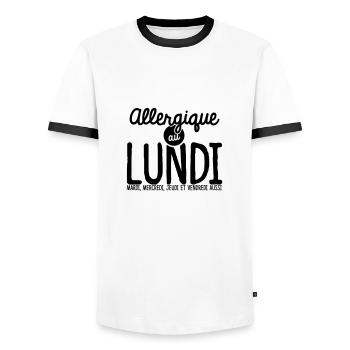 Allergique au Lundi - T-shirt contrasté Homme - blanc/noir - Devant - AI Model Female 172 light (172cm) & AI Model Male 178 dark (178cm)