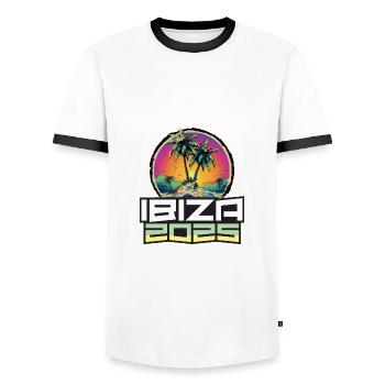 Ibiza 2025 Holiday Palm Trees - Men's Ringer Shirt - white/black - Front - AI Model Female 172 light (172cm) & AI Model Male 178 dark (178cm)