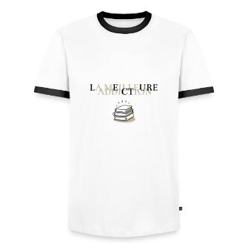 LECTURE, LA MEILLEURE ADDICTION - T-shirt contrasté Homme - blanc/noir - Devant - AI Model Female 172 light (172cm) & AI Model Male 178 dark (178cm)