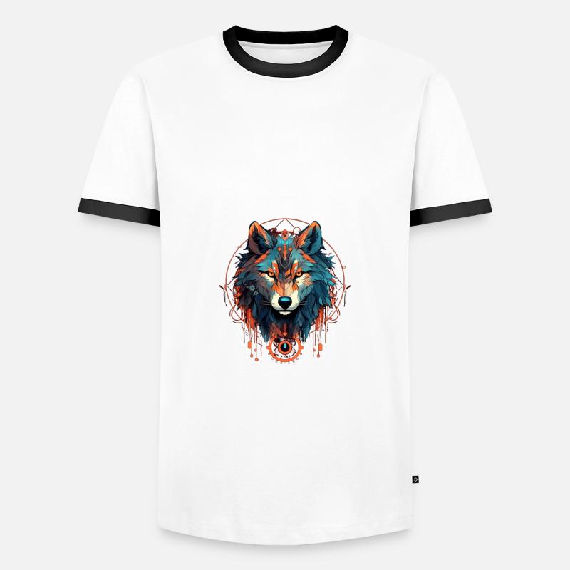 Mystical Wolf Circle - Men's Ringer Shirt - white/black