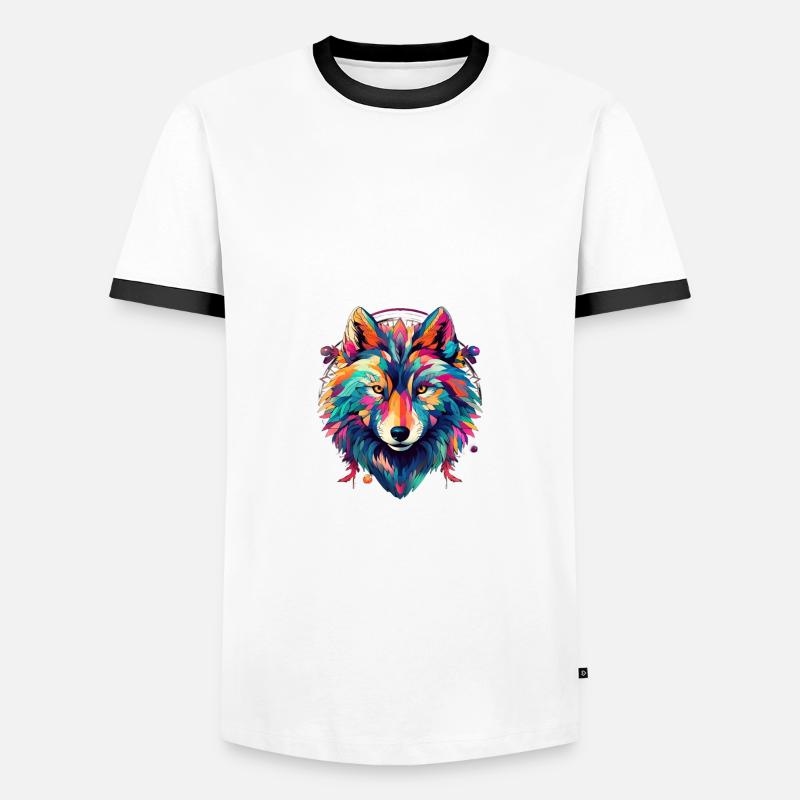 Neon Shadow Wolf Circle - Men's Ringer Shirt - white/black