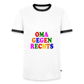 Oma gegen rechts - Männer Kontrast-T-Shirt - Weiß/Schwarz - Vorne - AI Model Female 172 light (172cm) & AI Model Male 178 dark (178cm)