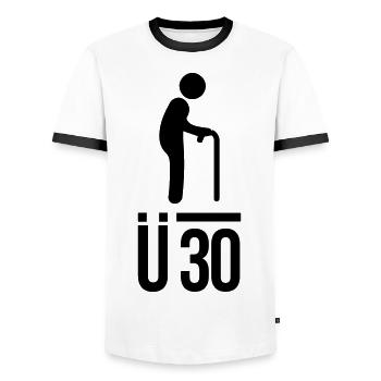 Over 30 - Men's Ringer Shirt - white/black - Front - AI Model Female 172 light (172cm) & AI Model Male 178 dark (178cm)